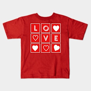 LOVE in Nine Red Boxes with Hearts Pop Art Kids T-Shirt